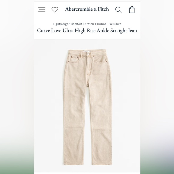 Abercrombie & Fitch Curve Love ankle straight jeans, khaki, size 33 - Picture 2 of 7